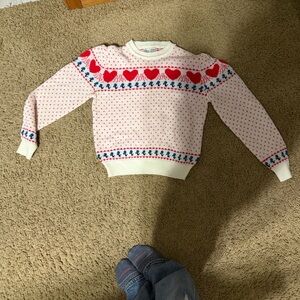 Vintage Charming Heart Pattern Sweater - Red and White